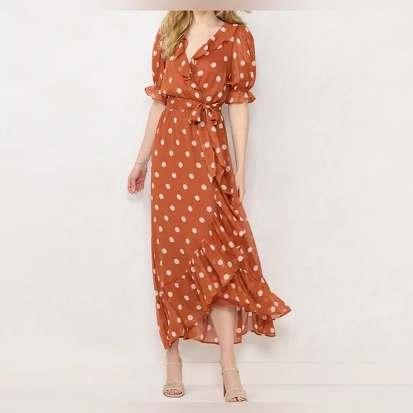 Women’s LC Lauren Conrad Polka Dot Ruffle Faux Wrap Dress SOLD On EBAY - Picture 8 of 12